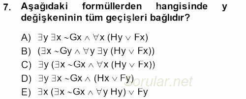 Sembolik Mantık 2014 - 2015 Dönem Sonu Sınavı 7.Soru