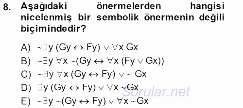 Sembolik Mantık 2014 - 2015 Dönem Sonu Sınavı 8.Soru