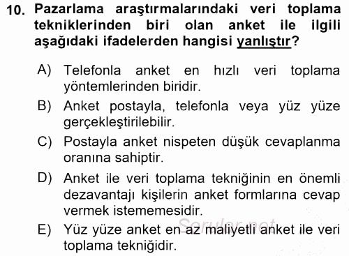 Pazarlama Yönetimi 2015 - 2016 Ara Sınavı 10.Soru