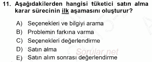 Pazarlama Yönetimi 2015 - 2016 Ara Sınavı 11.Soru