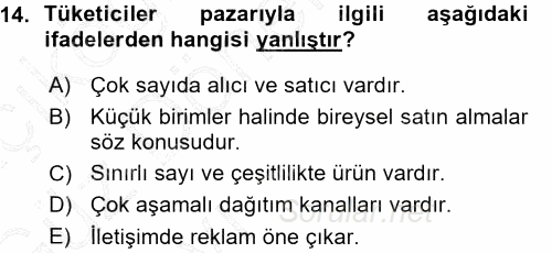 Pazarlama Yönetimi 2015 - 2016 Ara Sınavı 14.Soru