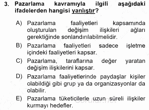 Pazarlama Yönetimi 2015 - 2016 Ara Sınavı 3.Soru