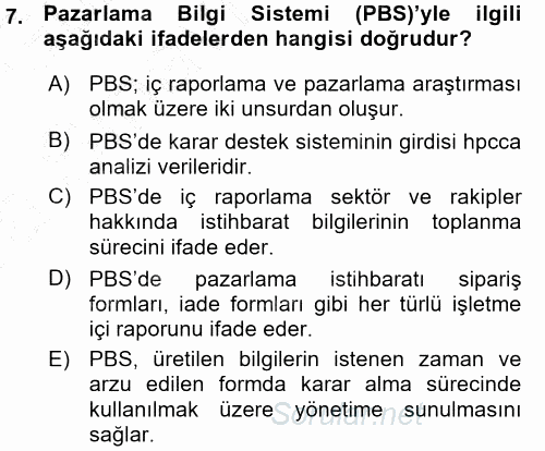 Pazarlama Yönetimi 2015 - 2016 Ara Sınavı 7.Soru