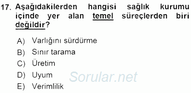 Sağlık Kurumları Yönetimi 1 2016 - 2017 Ara Sınavı 17.Soru