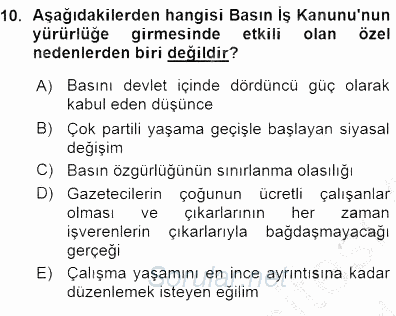 Medyada Çalışma Hayatı 2015 - 2016 Ara Sınavı 10.Soru