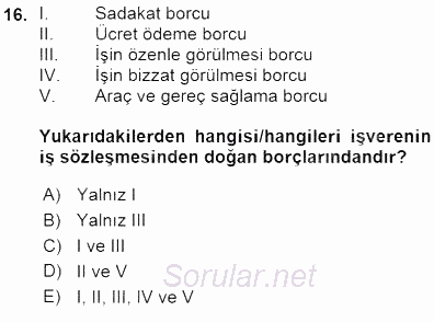 Medyada Çalışma Hayatı 2015 - 2016 Ara Sınavı 16.Soru