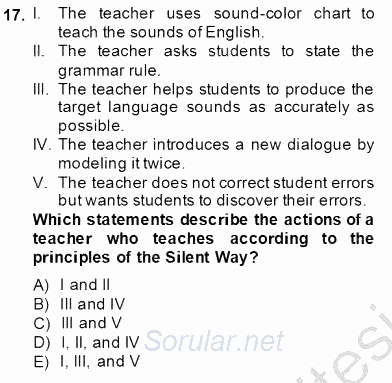 İngilizce Öğretiminde Yaklaşımlar 2013 - 2014 Ara Sınavı 17.Soru