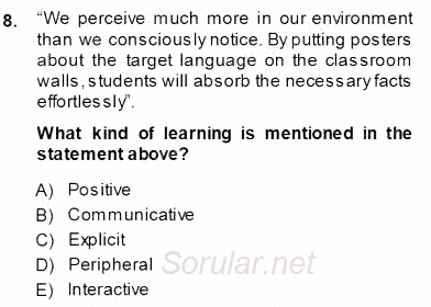 İngilizce Öğretiminde Yaklaşımlar 2013 - 2014 Ara Sınavı 8.Soru