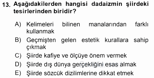Batı Edebiyatında Akımlar 2 2015 - 2016 Ara Sınavı 13.Soru