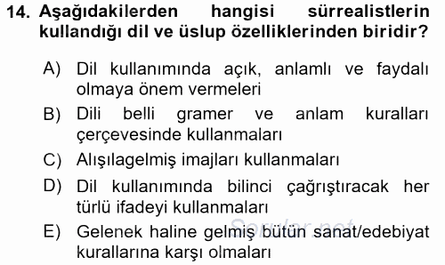 Batı Edebiyatında Akımlar 2 2015 - 2016 Ara Sınavı 14.Soru