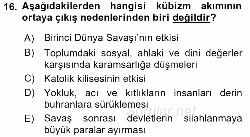 Batı Edebiyatında Akımlar 2 2015 - 2016 Ara Sınavı 16.Soru