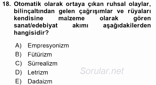 Batı Edebiyatında Akımlar 2 2015 - 2016 Ara Sınavı 18.Soru