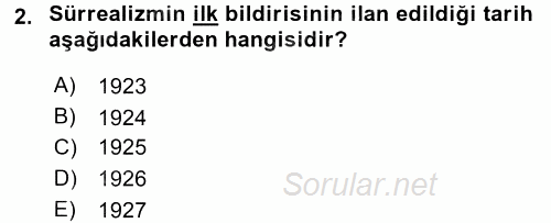 Batı Edebiyatında Akımlar 2 2015 - 2016 Ara Sınavı 2.Soru