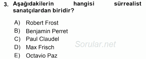 Batı Edebiyatında Akımlar 2 2015 - 2016 Ara Sınavı 3.Soru