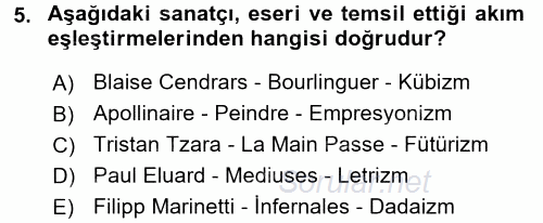 Batı Edebiyatında Akımlar 2 2015 - 2016 Ara Sınavı 5.Soru