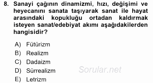 Batı Edebiyatında Akımlar 2 2015 - 2016 Ara Sınavı 8.Soru