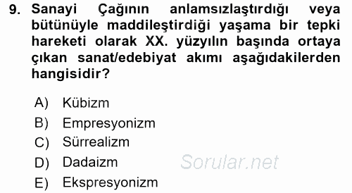 Batı Edebiyatında Akımlar 2 2015 - 2016 Ara Sınavı 9.Soru