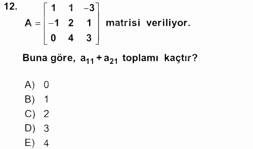 Matematik 1 2015 - 2016 Dönem Sonu Sınavı 12.Soru