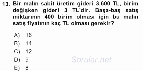 Matematik 1 2015 - 2016 Dönem Sonu Sınavı 13.Soru