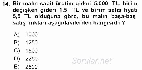 Matematik 1 2015 - 2016 Dönem Sonu Sınavı 14.Soru