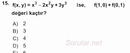 Matematik 1 2015 - 2016 Dönem Sonu Sınavı 15.Soru