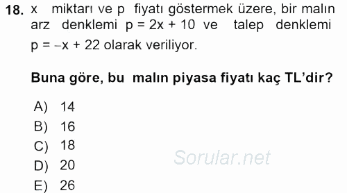 Matematik 1 2015 - 2016 Dönem Sonu Sınavı 18.Soru