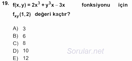 Matematik 1 2015 - 2016 Dönem Sonu Sınavı 19.Soru