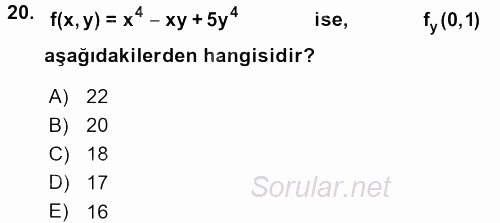 Matematik 1 2015 - 2016 Dönem Sonu Sınavı 20.Soru