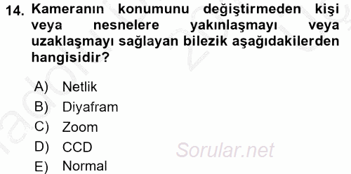 Kamera Tekniğine Giriş 2016 - 2017 3 Ders Sınavı 14.Soru