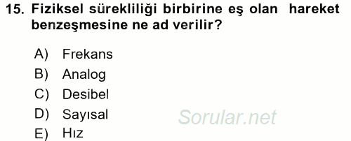 Kamera Tekniğine Giriş 2016 - 2017 3 Ders Sınavı 15.Soru