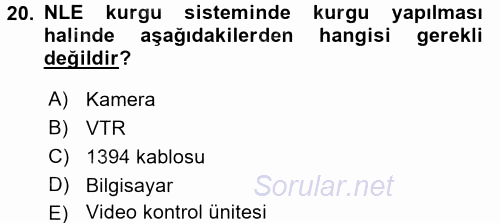 Kamera Tekniğine Giriş 2016 - 2017 3 Ders Sınavı 20.Soru