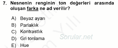 Kamera Tekniğine Giriş 2016 - 2017 3 Ders Sınavı 7.Soru