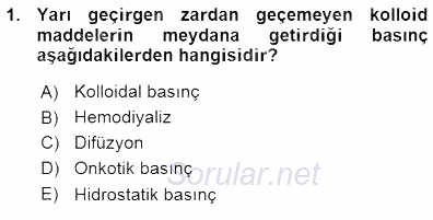 Temel Veteriner Fizyoloji 2015 - 2016 Ara Sınavı 1.Soru