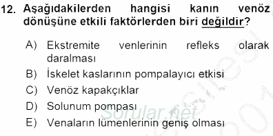 Temel Veteriner Fizyoloji 2015 - 2016 Ara Sınavı 12.Soru
