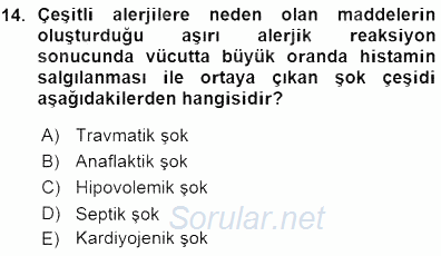 Temel Veteriner Fizyoloji 2015 - 2016 Ara Sınavı 14.Soru