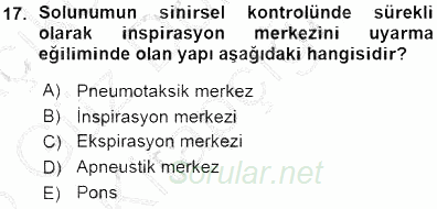 Temel Veteriner Fizyoloji 2015 - 2016 Ara Sınavı 17.Soru