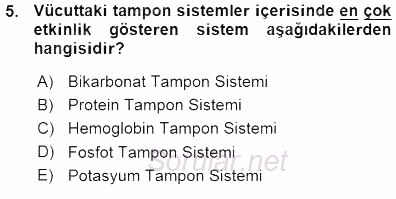 Temel Veteriner Fizyoloji 2015 - 2016 Ara Sınavı 5.Soru