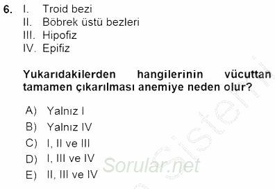 Temel Veteriner Fizyoloji 2015 - 2016 Ara Sınavı 6.Soru