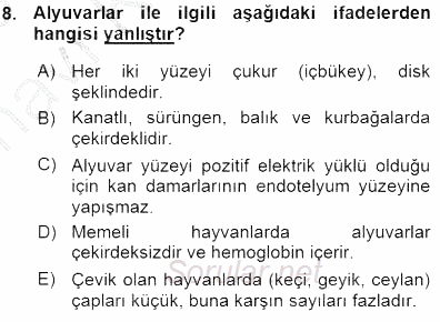 Temel Veteriner Fizyoloji 2015 - 2016 Ara Sınavı 8.Soru