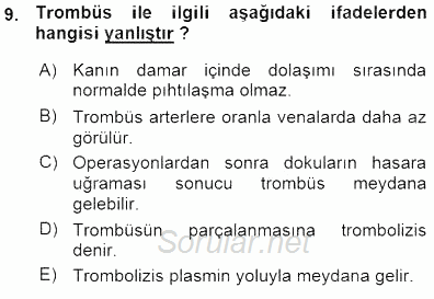 Temel Veteriner Fizyoloji 2015 - 2016 Ara Sınavı 9.Soru