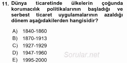 Hizmetler Ekonomisi 2015 - 2016 Ara Sınavı 11.Soru