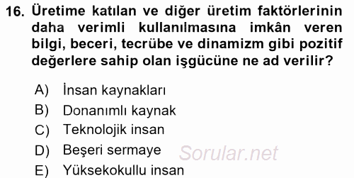 Hizmetler Ekonomisi 2015 - 2016 Ara Sınavı 16.Soru