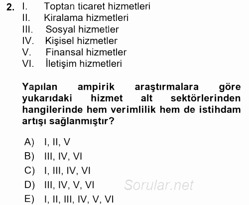 Hizmetler Ekonomisi 2015 - 2016 Ara Sınavı 2.Soru