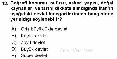 Diş Politika Analizi 2017 - 2018 Dönem Sonu Sınavı 12.Soru