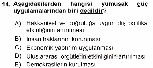 Diş Politika Analizi 2017 - 2018 Dönem Sonu Sınavı 14.Soru