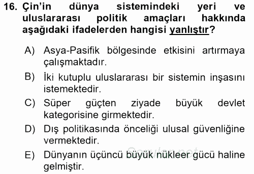 Diş Politika Analizi 2017 - 2018 Dönem Sonu Sınavı 16.Soru