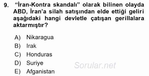 Diş Politika Analizi 2017 - 2018 Dönem Sonu Sınavı 9.Soru