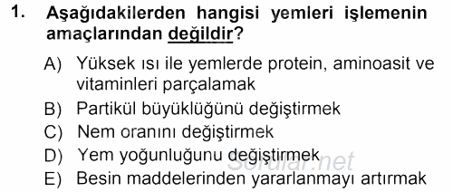Temel Yem Bilgisi ve Hayvan Besleme 2012 - 2013 Dönem Sonu Sınavı 1.Soru