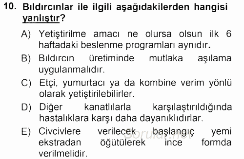 Temel Yem Bilgisi ve Hayvan Besleme 2012 - 2013 Dönem Sonu Sınavı 10.Soru