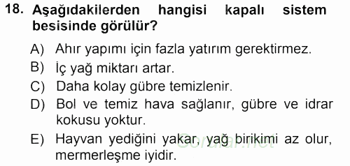 Temel Yem Bilgisi ve Hayvan Besleme 2012 - 2013 Dönem Sonu Sınavı 18.Soru